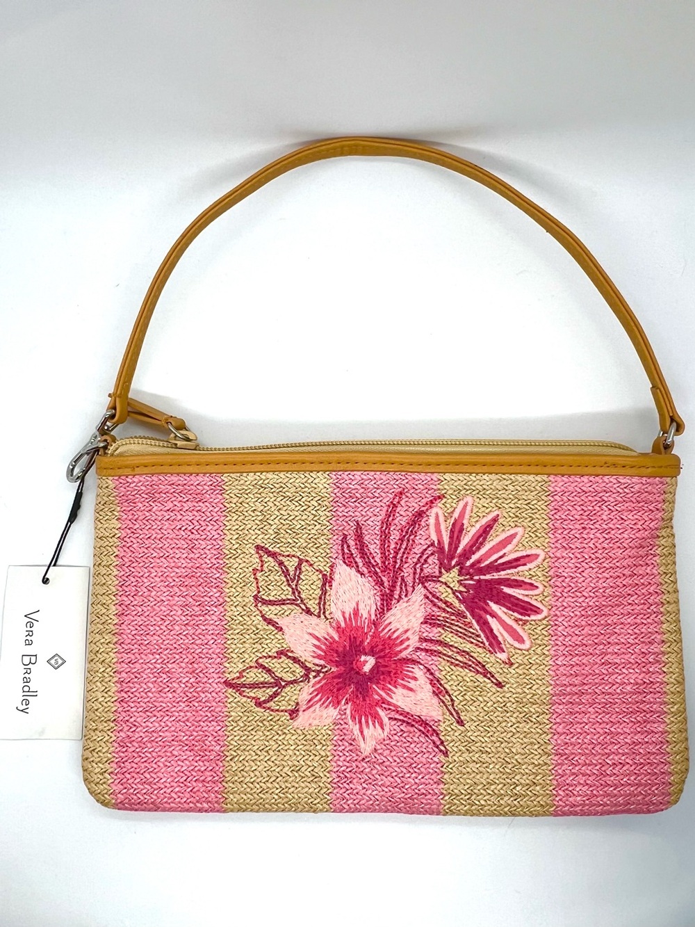Vera Bradley NWT RFID Straw Convertible Wristlet Shoulder Bag Pink Floral